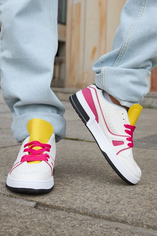 Archie Pink og hvide sneakers med gul...