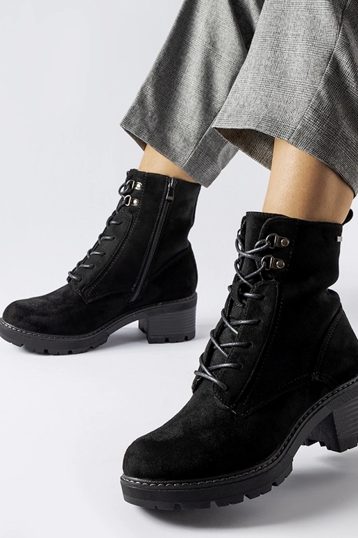 Sorte ankelstøvler med snøre Clementina