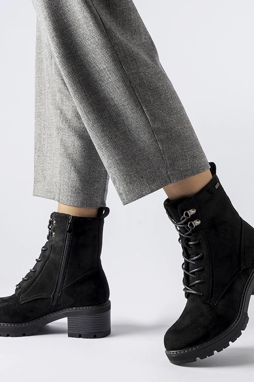 Sorte ankelstøvler med snøre Clementina