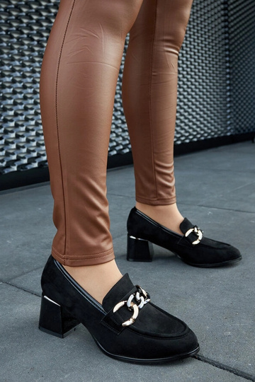 Zwarte schoenen met blokhak van kunstsuede Brenta