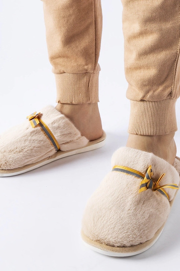 Beige varme hjemmesko med sløjfe Antonino