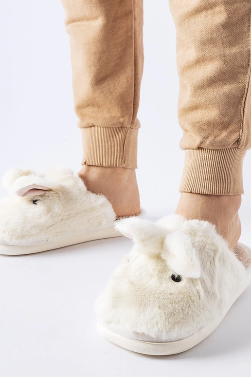 Hvide varme hjemmesko med ører Daniele