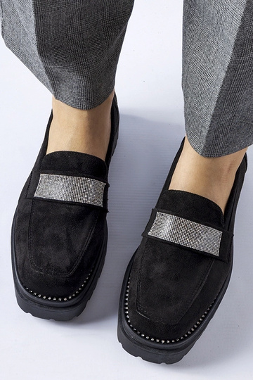 Zwarte Nicholls kunstsuede schoenen met zirconia 2