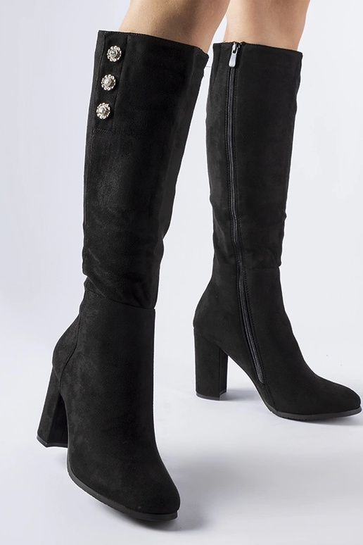 Zwarte laarzen versierd met zirconia...