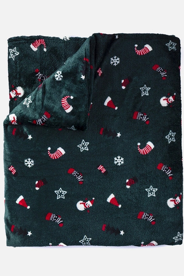 Groene deken met kerstprint...