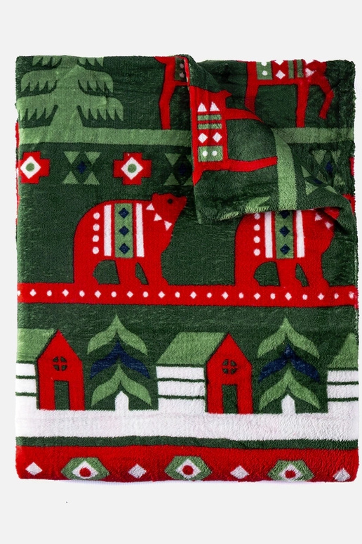 Grønt tæppe med julemønstre Mary