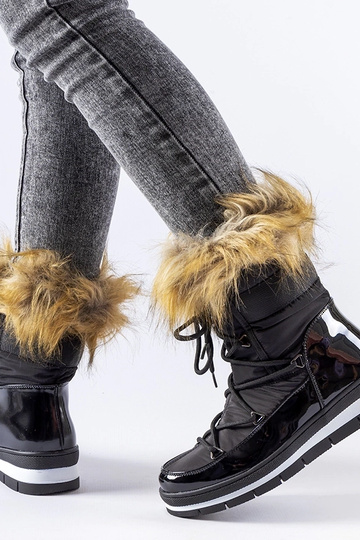 Sorte snestøvler i lak med... 2