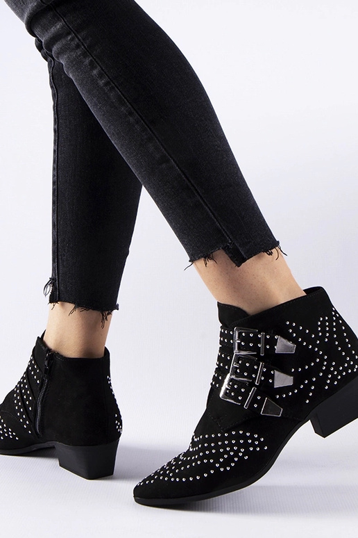 Sorte dekorative ankelstøvler med lav...