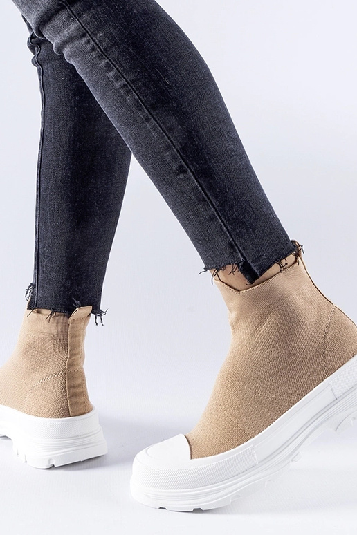 Brune sneakers med elastisk overdel...