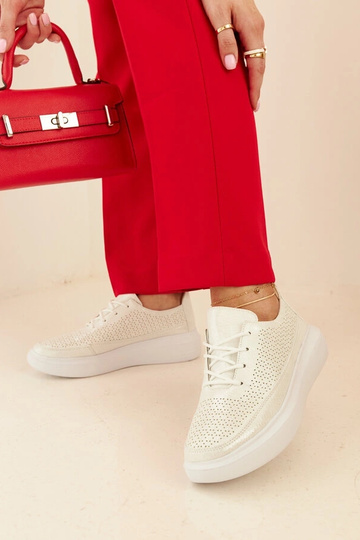 Sølv sneakers til kvinder på platformen, snøret, gennembrudt Lori