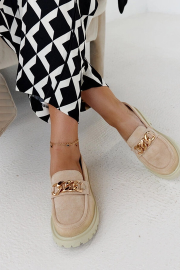 Elenor beige loafers i ruskind