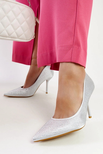 Sølv Liena pumps med høj hæl 2