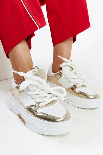 Farkas høj platform sneakers i hvid og guld