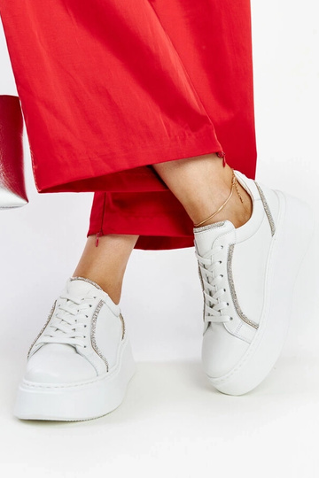 Witte leren sneakers met zirconia Karino 2