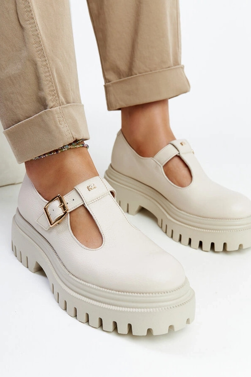 Beige leren veterschoenen Karino