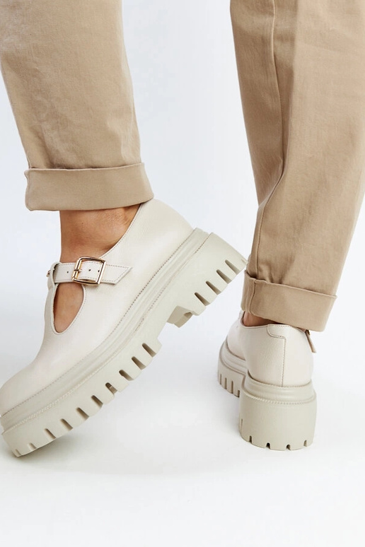 Beige leren veterschoenen Karino