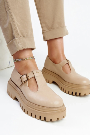 Donkerbeige leren veterschoenen Karino
