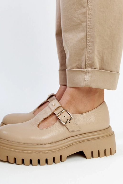 Donkerbeige leren veterschoenen Karino Donkerbeige leren veterschoenen Karino