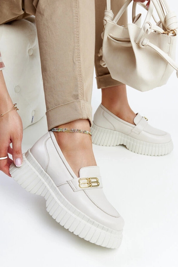 Lichtbeige leren veterschoenen Karino 2
