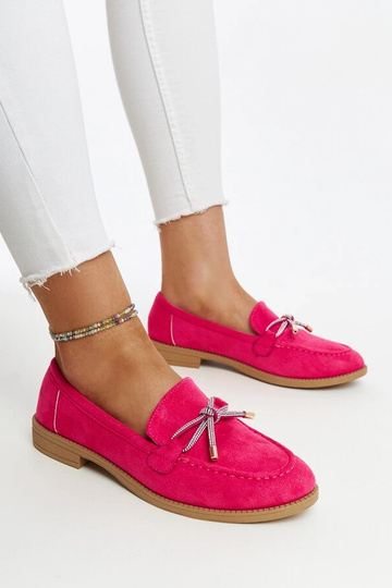 Donkerroze mocassins met decoratieve strik Endike 2