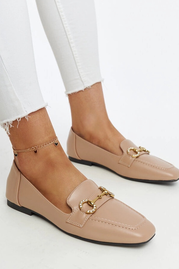 Beige Areebah Buckle Moccasins