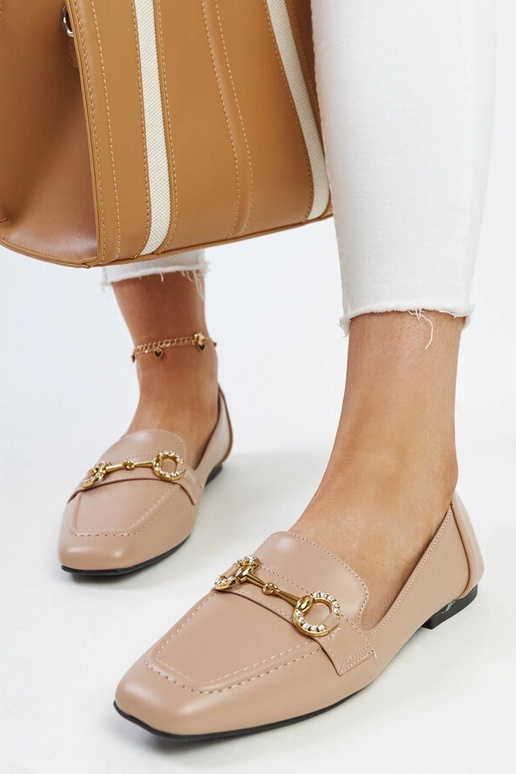 Beige Areebah Buckle Moccasins Beige Areebah Buckle Moccasins