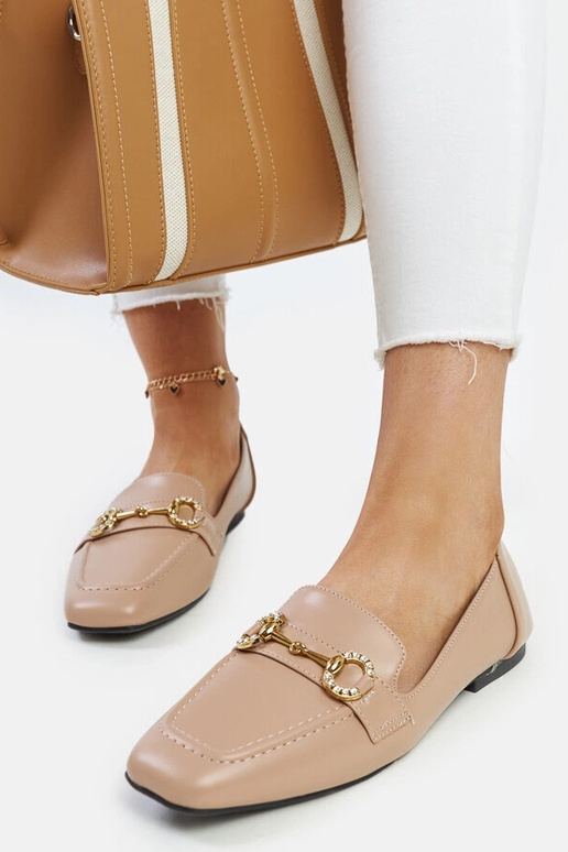 Beige Areebah Buckle Moccasins Beige Areebah Buckle Moccasins