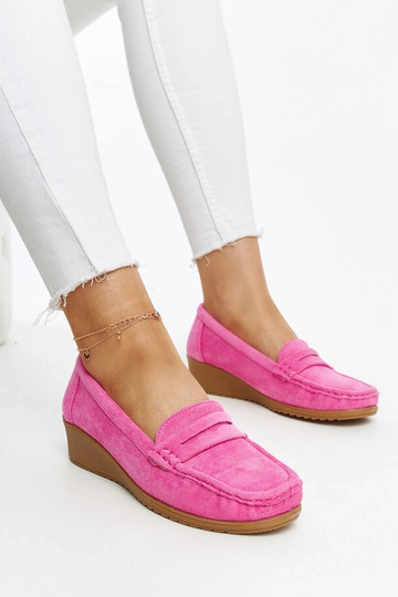Sakena Dark Pink Suede Wedge Loafers 2