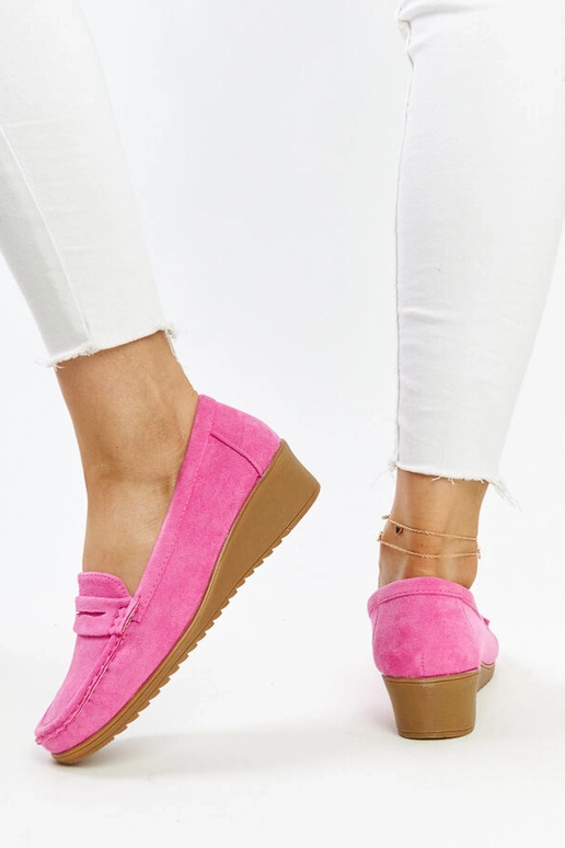 Sakena Dark Pink Suede Wedge Loafers