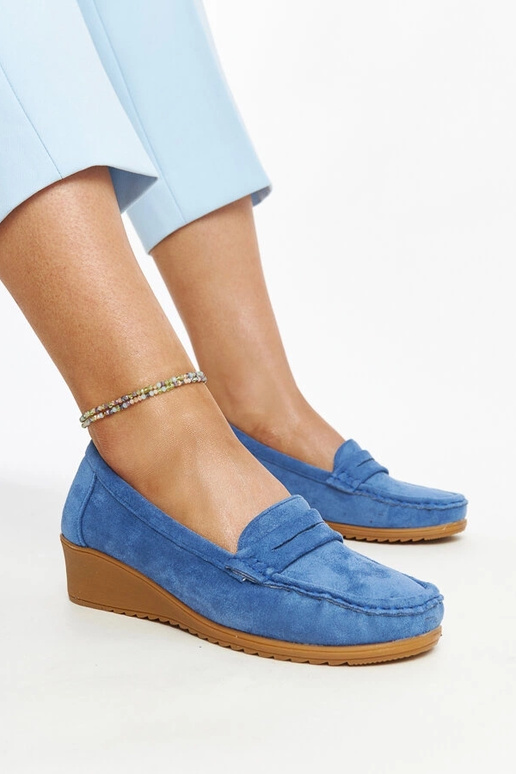 Sakena Blue Wedge Loafers i ruskind