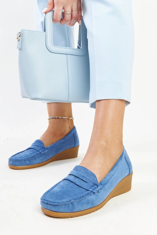 Sakena Blue Wedge Loafers i ruskind