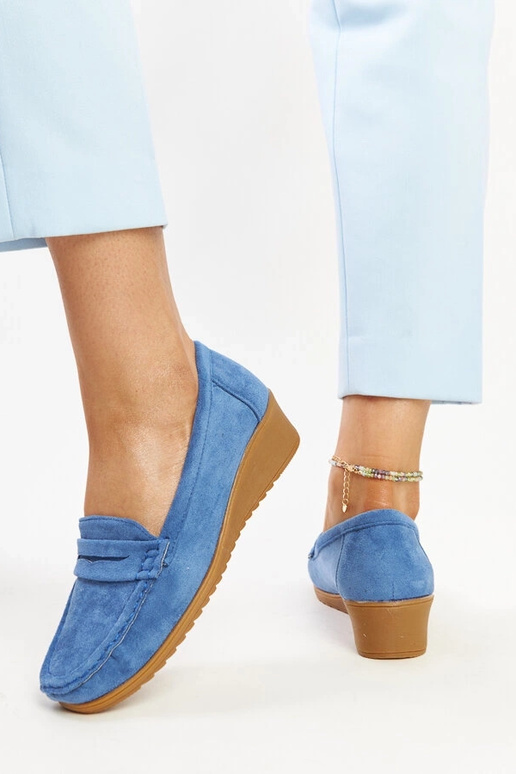 Sakena Blue Wedge Loafers i ruskind