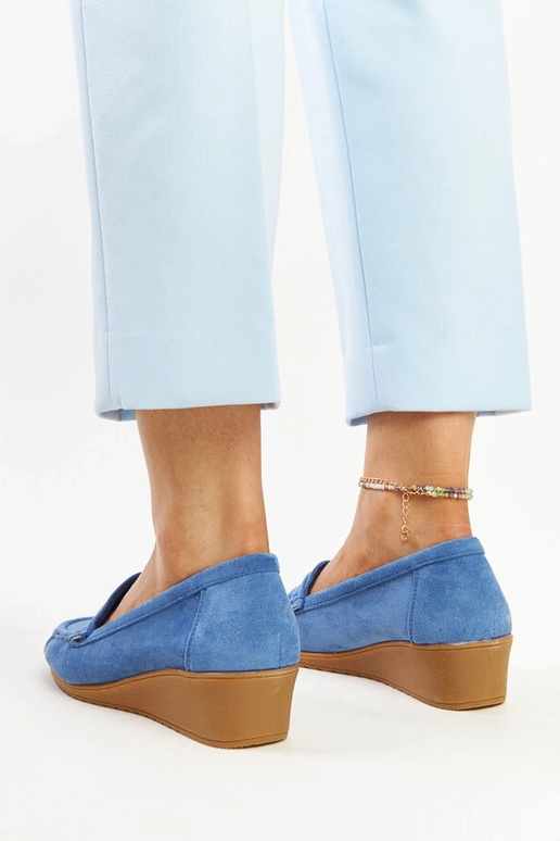 Sakena Blue Wedge Loafers i ruskind