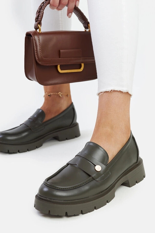 Donkergroene schoenen van kunstleer...