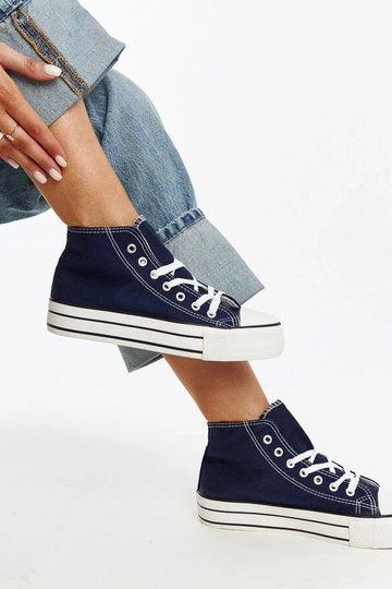 Marineblå high-top sneakers med en tyk bagy sål 2