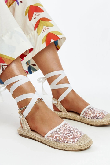 Teha White Lace Open Toe Espadrilles 2
