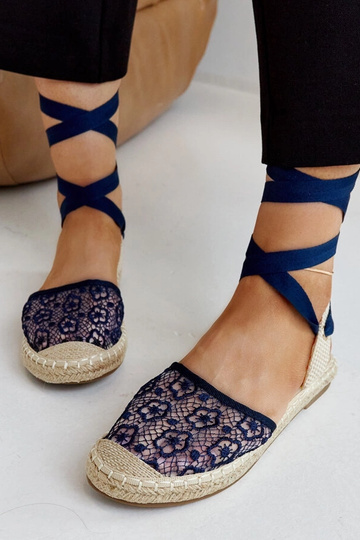 Teha Navy Lace Open Toe Espadrilles 2
