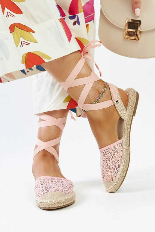 Teha Pink Lace Open Toe Espadrilles