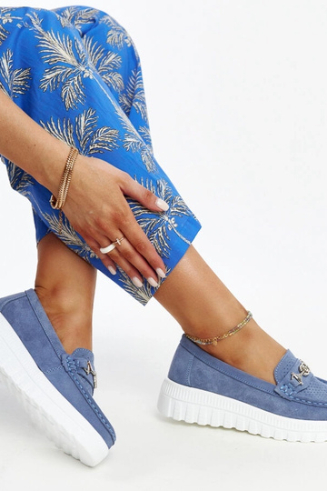 Blauwe leren veterschoenen... 2