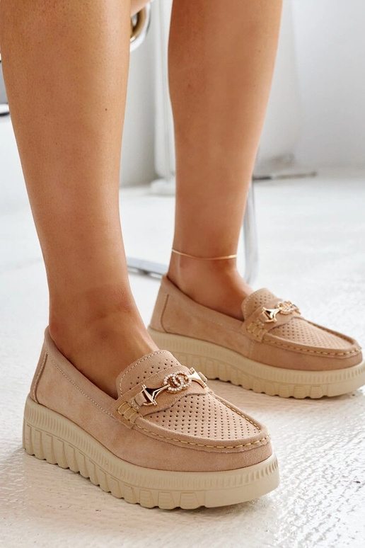 Beige leren halfhoge schoenen met...