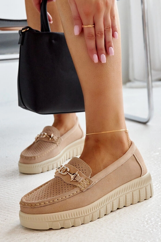 Beige leren halfhoge schoenen met...