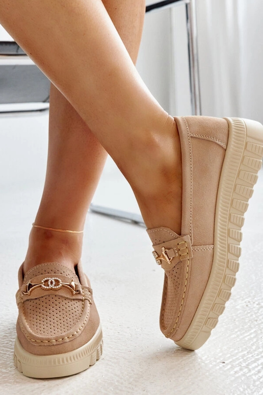 Beige leren halfhoge schoenen met...