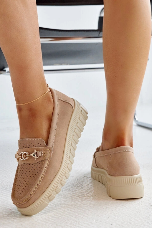 Beige leren halfhoge schoenen met...