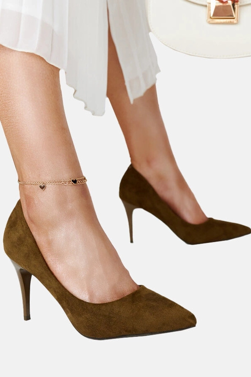 Donkergroene hakken met leren inleg... Donkergroene hakken met leren inleg...