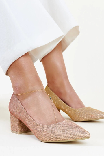 Laitys pink glitrende pumps med blokhæl