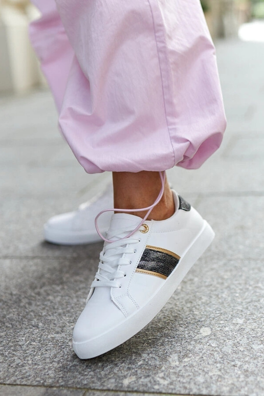 Hvide sneakers med dekorativ rem Grada