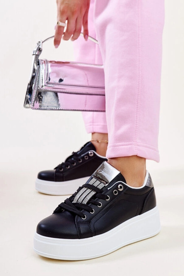 Sorte og sølv sneakers med zirkoner fra Maurizia
