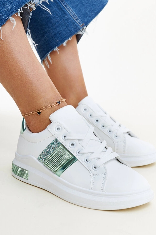 Hvide og grønne sneakers med zirkoner...