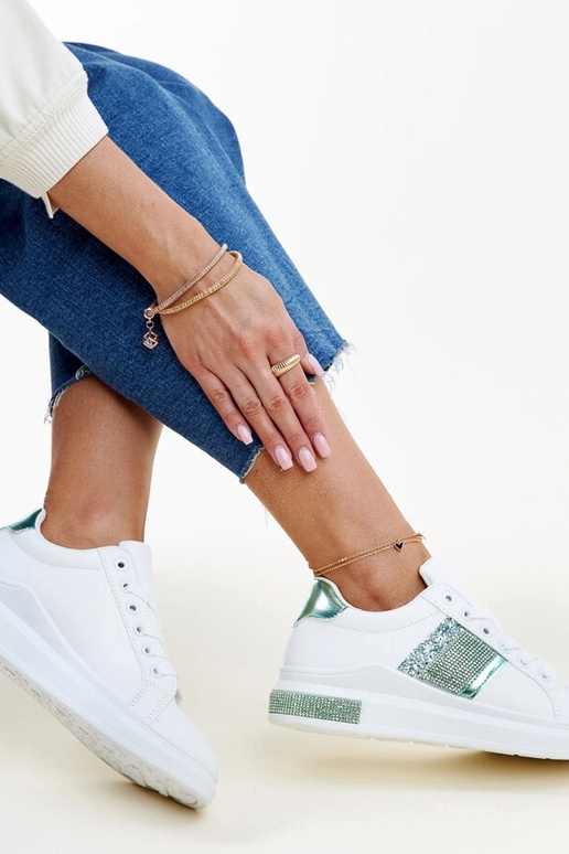 Hvide og grønne sneakers med zirkoner...
