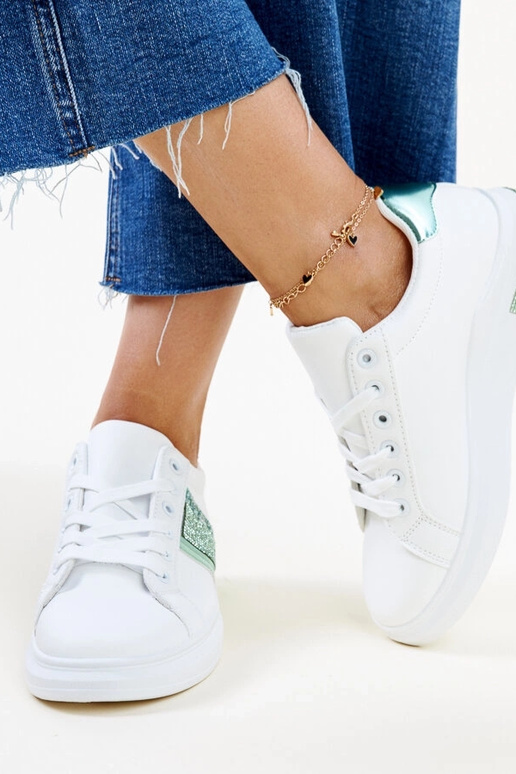 Hvide og grønne sneakers med zirkoner...